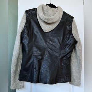 Black Hooded Faux Leather Jacket